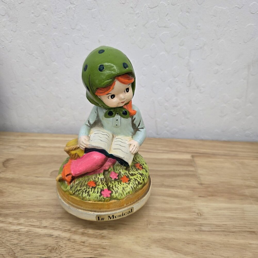 Vintage Sankyo Rotating Music Box "Little Girl Reading" Figurine
